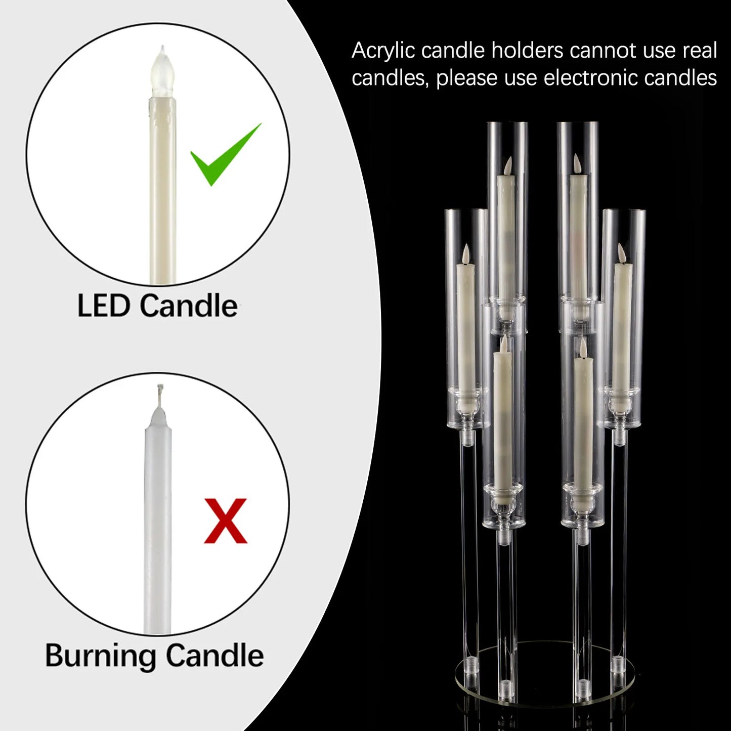 10pcs Clear Taper Candlestick Holder 6 Arm