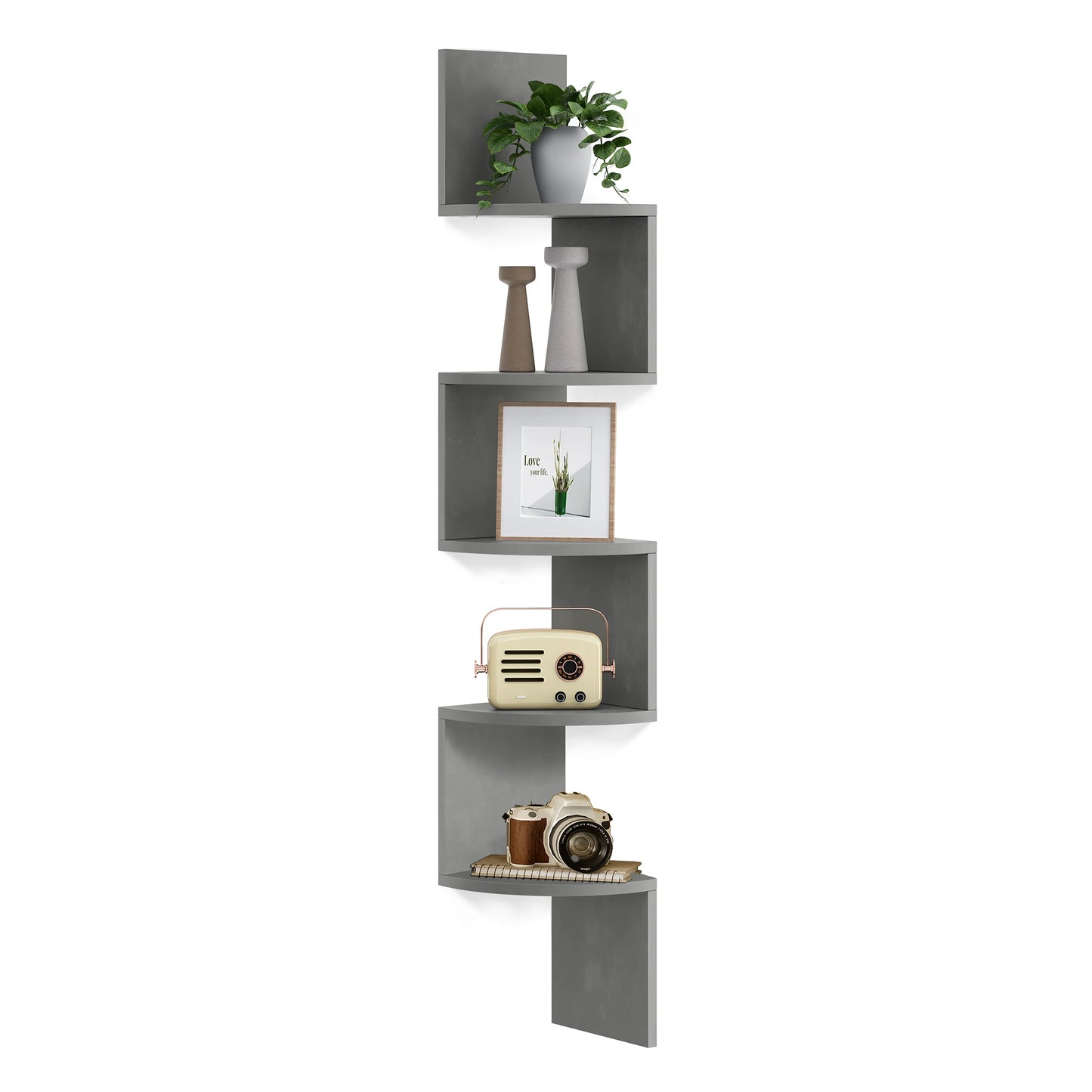 5-Tier Floating Corner Shelf Wall Mount Bookshelf
