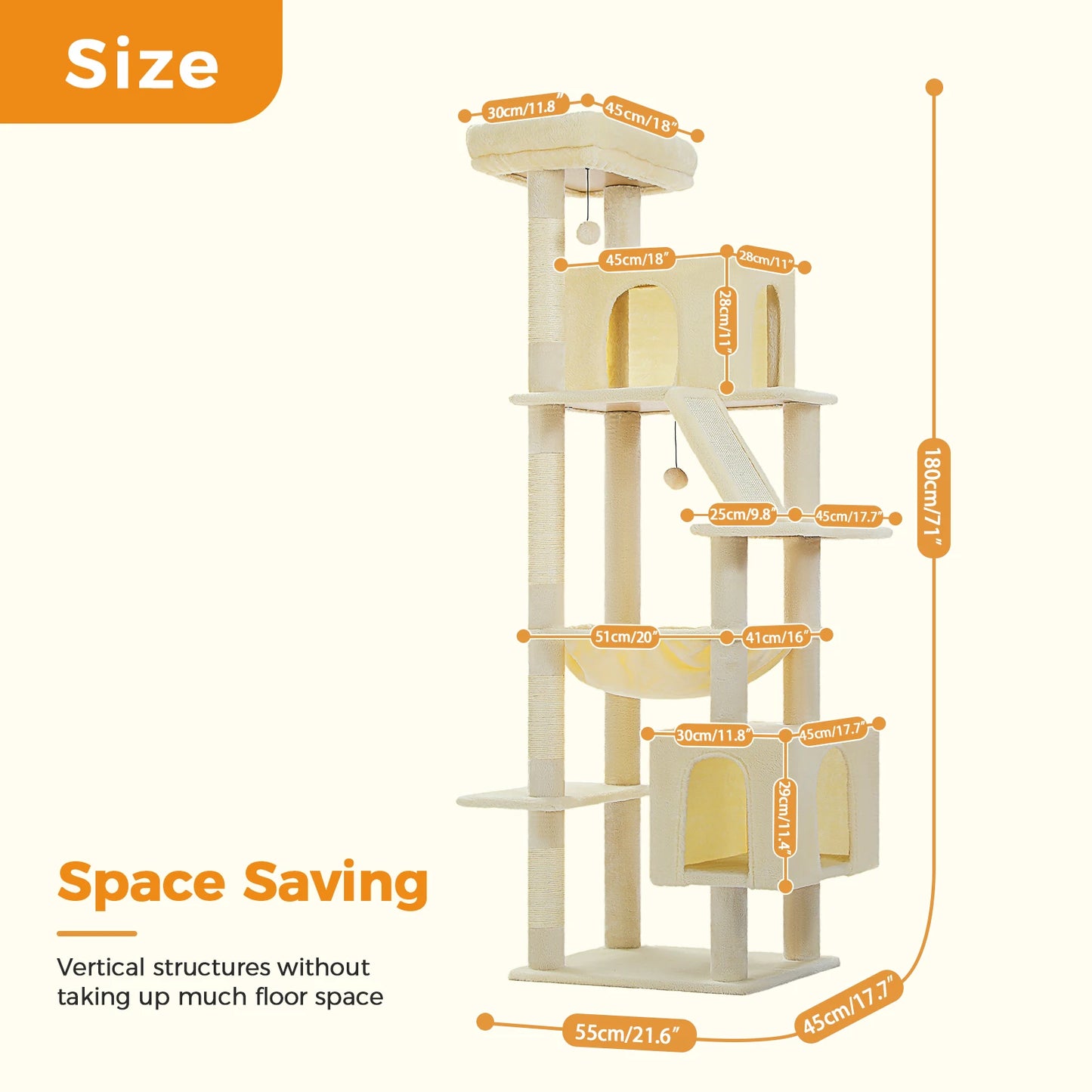 180cm Large Cat Tree Tower Home Furniture Cat Tower Pets Hammock Sisal Cat Scratching Post Climbing Frame Toy Spacious Perch
