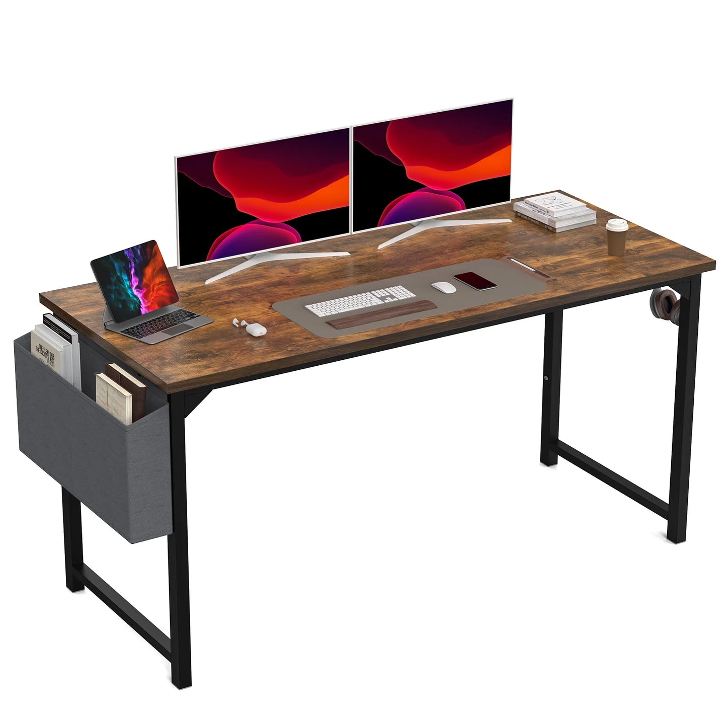 Computer Writing Desk with Side Bag & Headphone Hook