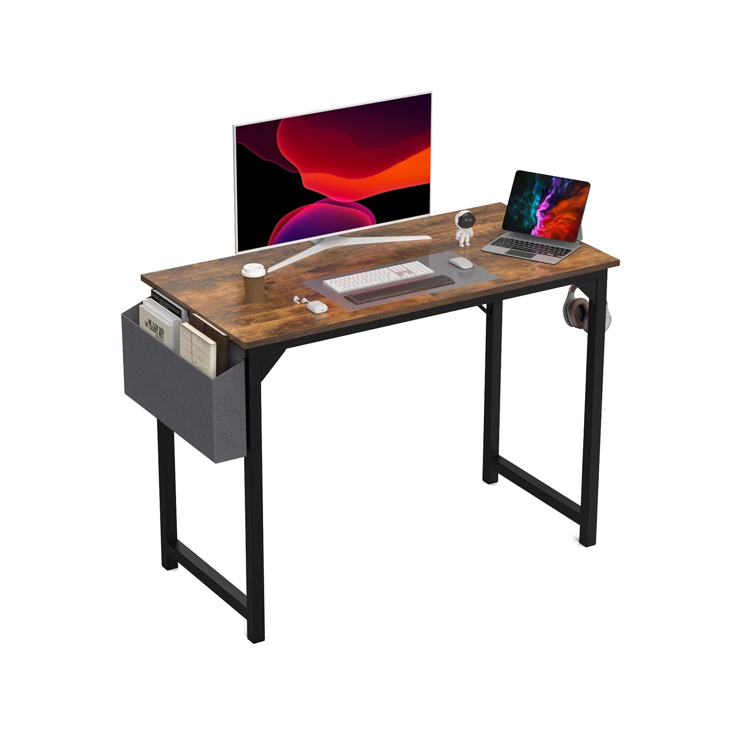 Computer Writing Desk with Side Bag & Headphone Hook