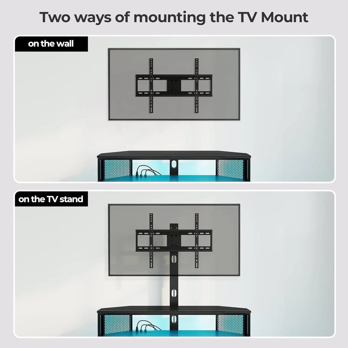 TV Stand with Mount and Power Outlet, Swivel TV Stand Mount with LED Lights for 32/45/55/60/65/70 inch TVs, Entertainment Center