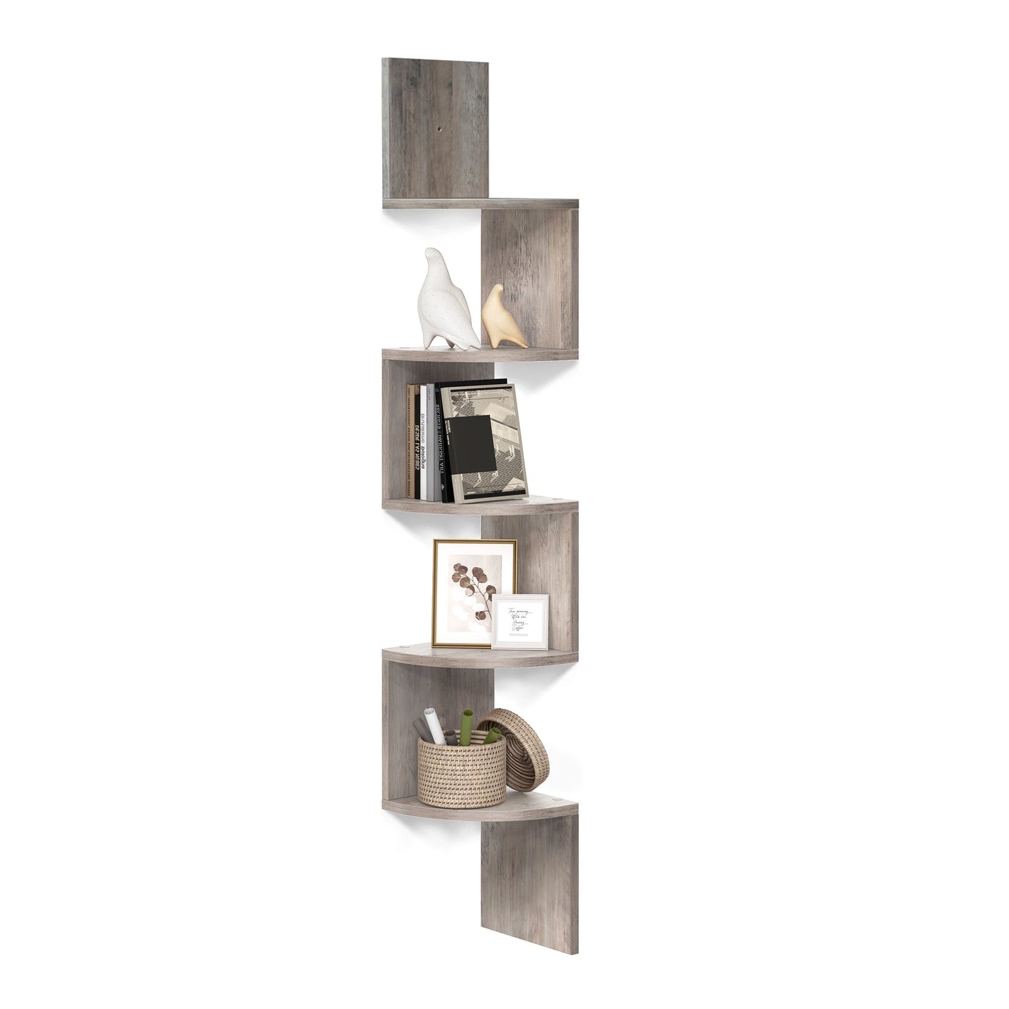 5-Tier Floating Corner Shelf Wall Mount Bookshelf