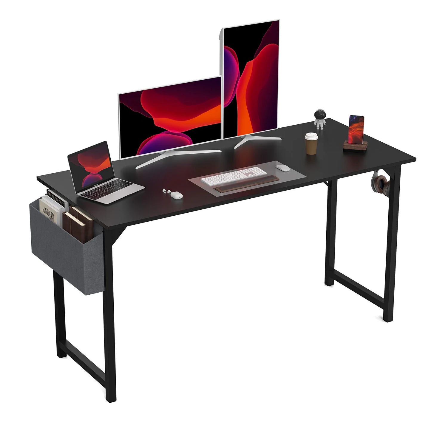 Computer Writing Desk with Side Bag & Headphone Hook