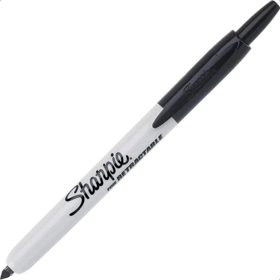 Retractable Permanent Fine Tip Marker Set Black 12 Count