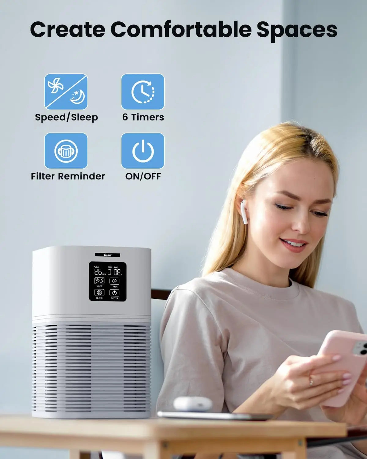 2 in 1 Air Purifier And Diffuser for Home Allergies And Odors Eliminator