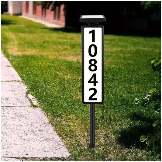 Solar Powered Address Sign With Lighting, With Pole Mount, (Smart Light Control, Automatically Lights Up From Dusk)