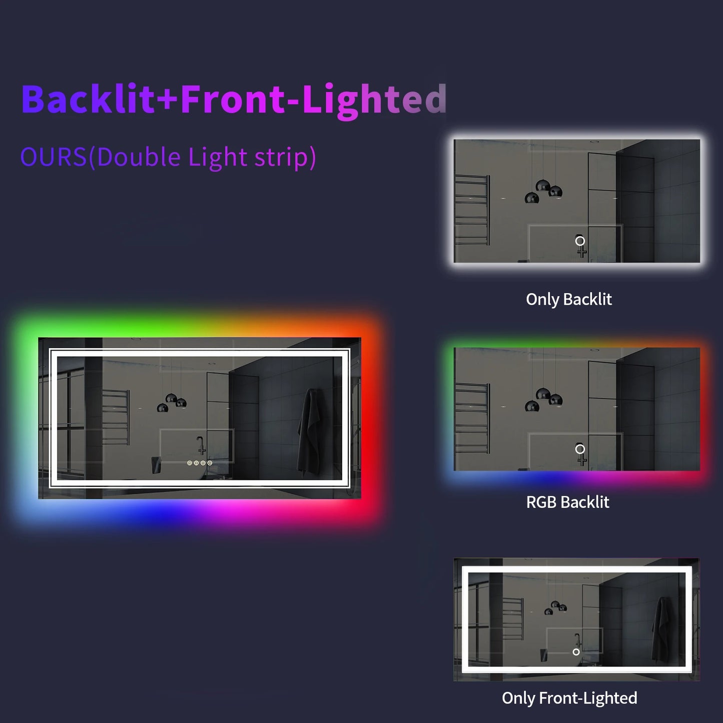 Wall Mounted Large LED Bathroom Vanity Mirror With Backlit , Anti- Fog, Dimmable , CRI 90