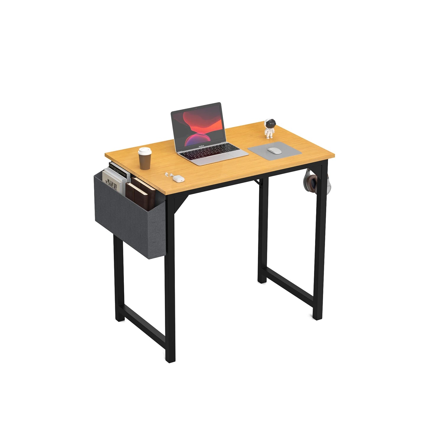 Computer Writing Desk with Side Bag & Headphone Hook