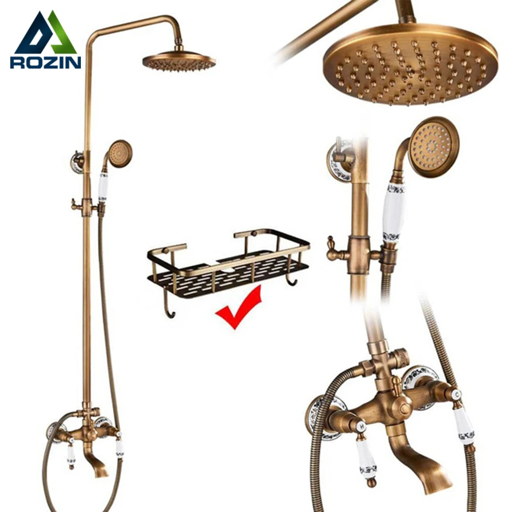 Antique Brass Rainfall Shower Faucet With Handhold Faucet