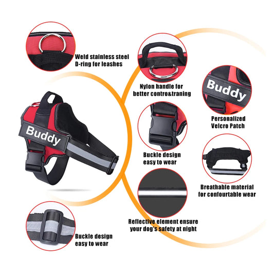 Dog Harness NO PULL Reflective Breathable Adjustable Pet Harness Vest with ID Custom Patch