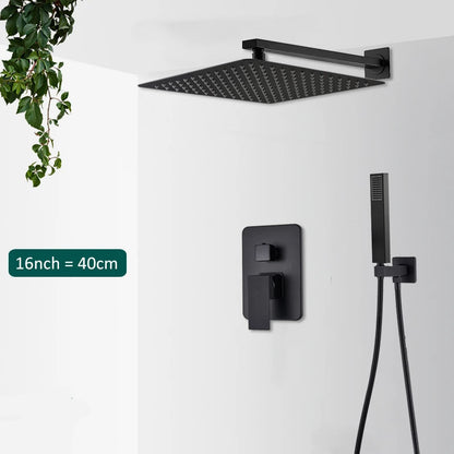 Black Concealed Rain Waterfall Shower System  With Tub Spout