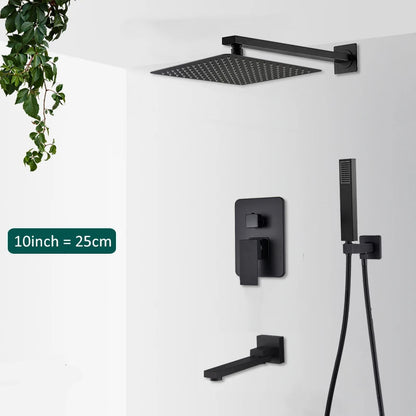 Black Concealed Rain Waterfall Shower System  With Tub Spout