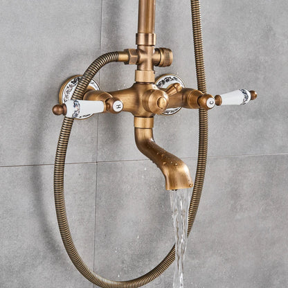 Antique Brass Rainfall Shower Faucet With Handhold Faucet