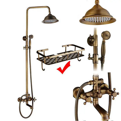 Antique Brass Rainfall Shower Faucet With Handhold Faucet