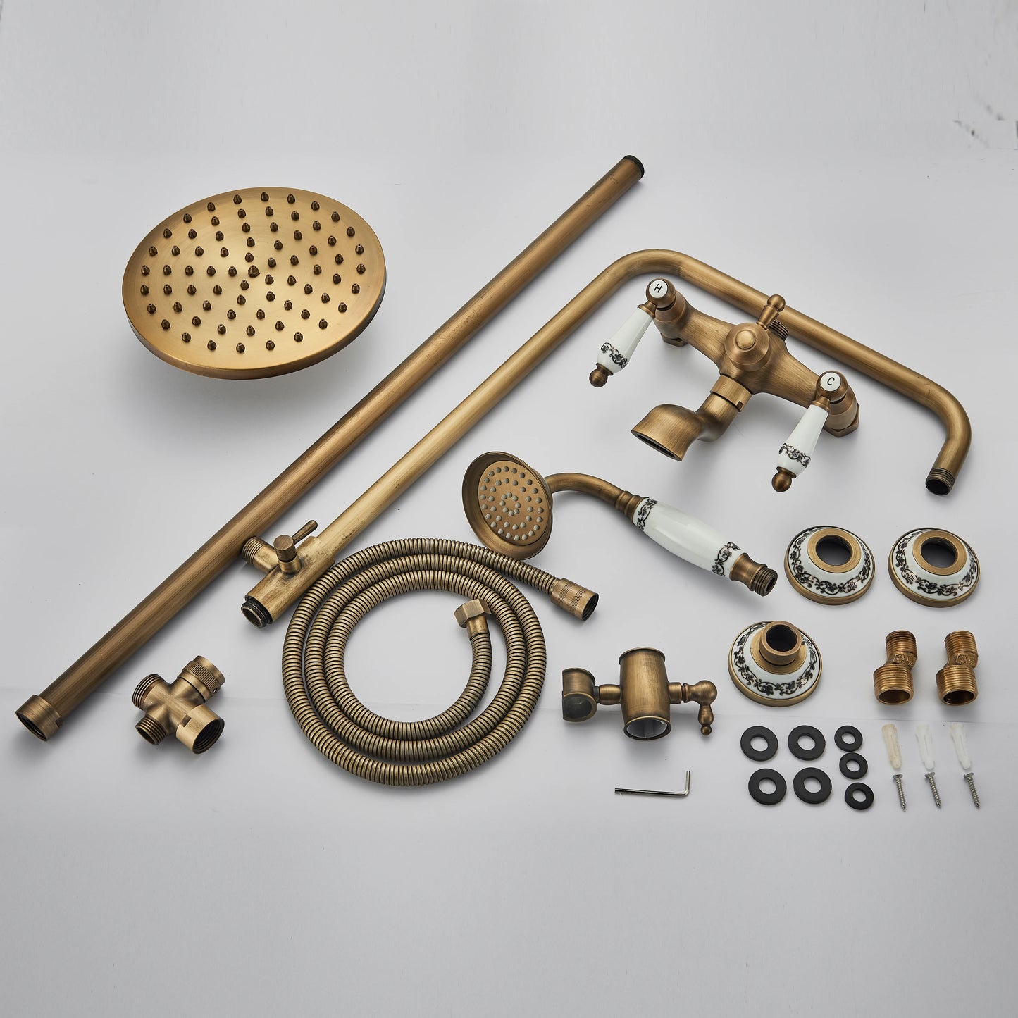Antique Brass Rainfall Shower Faucet With Handhold Faucet