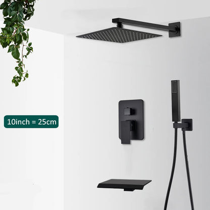 Black Concealed Rain Waterfall Shower System  With Tub Spout
