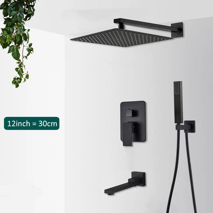 Black Concealed Rain Waterfall Shower System  With Tub Spout