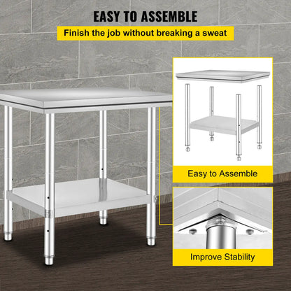 Stainless Steel Commercial Grade Kitchen Work Bench With Under Shelf