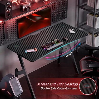 47 Inch Gaming Desk with Carbon Fibre Surface,Large Computer Desk Gaming Table,Ergonomic Pc Gaming Workstation Home Office Desks