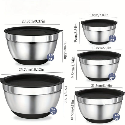 8pcs Stainless Steel Mixing Bowl Set with Airtight Lids For Cooking And Storage