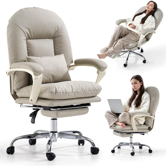 Ergonomic Office Chair with Foot Rest Criss Cross Chair with Wheels Reclining Executive Office Chair Mid Back PU Leather Swivel