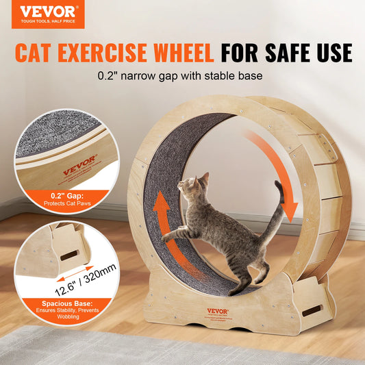 Silent Running Natural Wood Cat Exercise Wheel With Detachable Carpet for Cats Pet Fitness