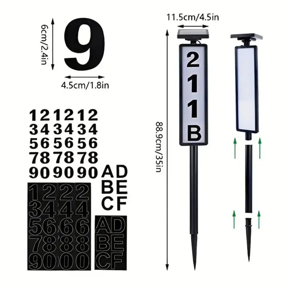 Solar Powered Address Sign With Lighting, With Pole Mount, (Smart Light Control, Automatically Lights Up From Dusk)