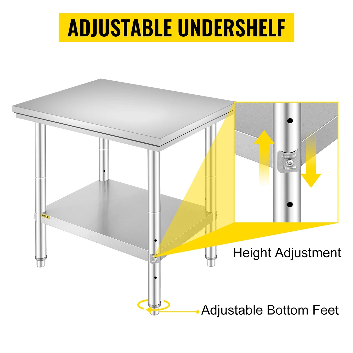 Stainless Steel Commercial Grade Kitchen Work Bench With Under Shelf