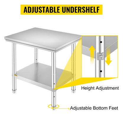 Stainless Steel Commercial Grade Kitchen Work Bench With Under Shelf