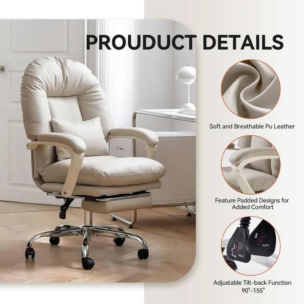 Ergonomic Office Chair with Foot Rest Criss Cross Chair with Wheels Reclining Executive Office Chair Mid Back PU Leather Swivel