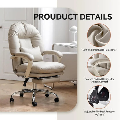 Ergonomic Office Chair with Foot Rest Criss Cross Chair with Wheels Reclining Executive Office Chair Mid Back PU Leather Swivel