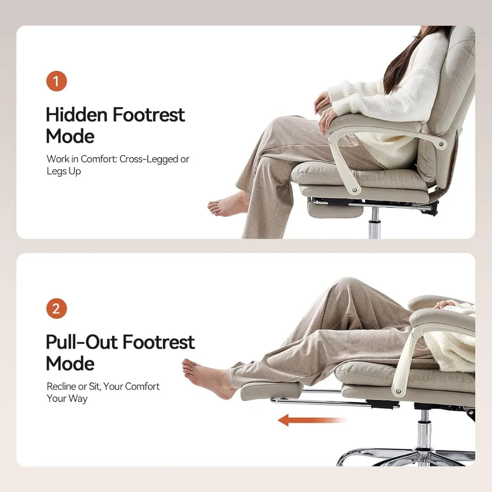 Ergonomic Office Chair with Foot Rest Criss Cross Chair with Wheels Reclining Executive Office Chair Mid Back PU Leather Swivel