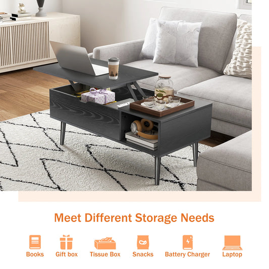 Wood Lift Top Coffee  39.37"x19.7" Table For Living Room 39.37"x19.7" With Adjustable Storage Shelf