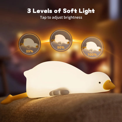 Duck Night Light for Kids Bedroom, 3 Lightness Auto-Off LED Rechargeable Silicone Squishy Tap Control, Nursery Lamp for Baby