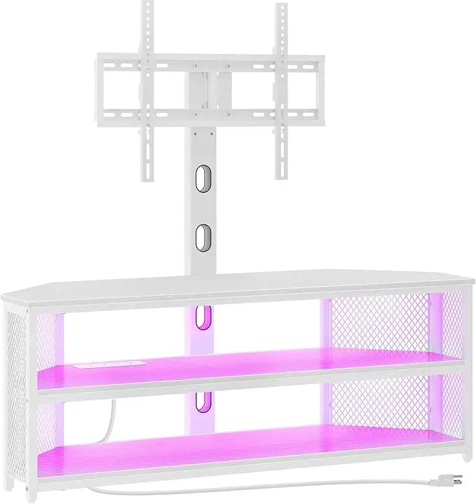 TV Stand with Mount and Power Outlet, Swivel TV Stand Mount with LED Lights for 32/45/55/60/65/70 inch TVs, Entertainment Center