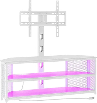 TV Stand with Mount and Power Outlet, Swivel TV Stand Mount with LED Lights for 32/45/55/60/65/70 inch TVs, Entertainment Center