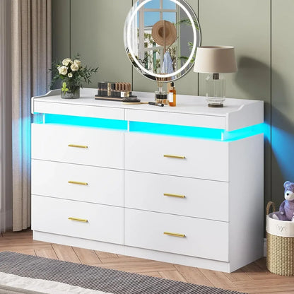 Modern 9 Drawer Dresser with LED Lighting Wide