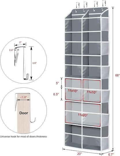 Over the Door Organizer, 6 Tiers Behind Door Storage with Clear Deep Pockets Door Hanging Organizer for Closet, Bedroom, Nursery