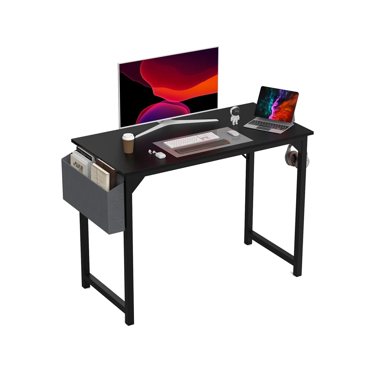 Computer Writing Desk with Side Bag & Headphone Hook