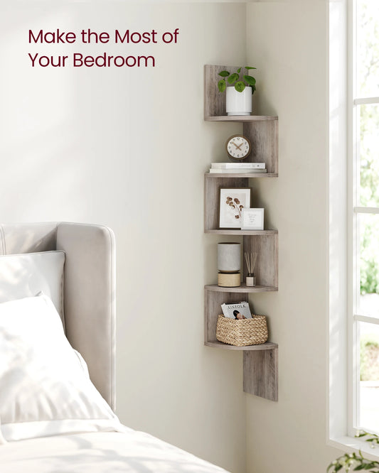 5-Tier Floating Corner Shelf Wall Mount Bookshelf