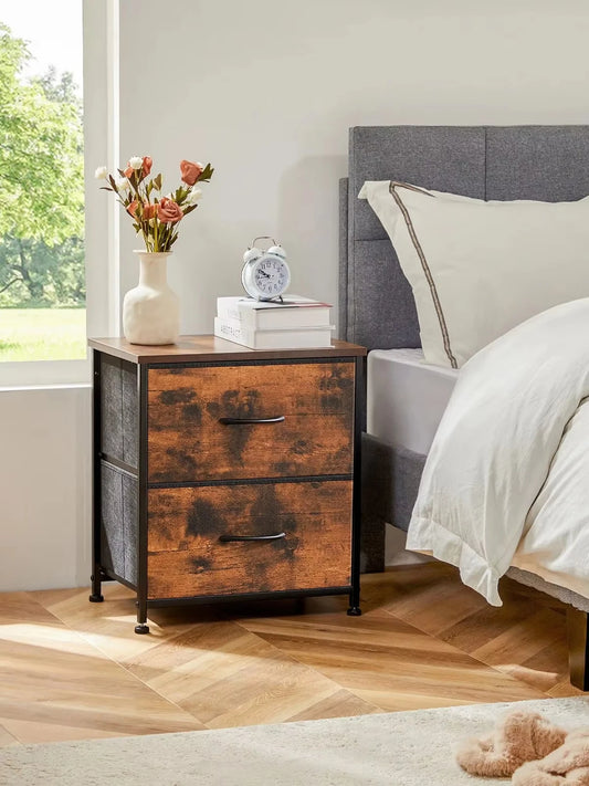 Bedside Nightstand Table with 2 Fabric Drawers