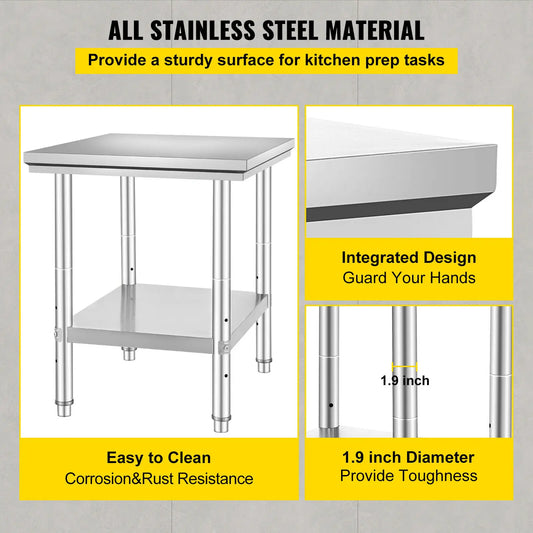 Stainless Steel Commercial Grade Kitchen Work Bench With Under Shelf