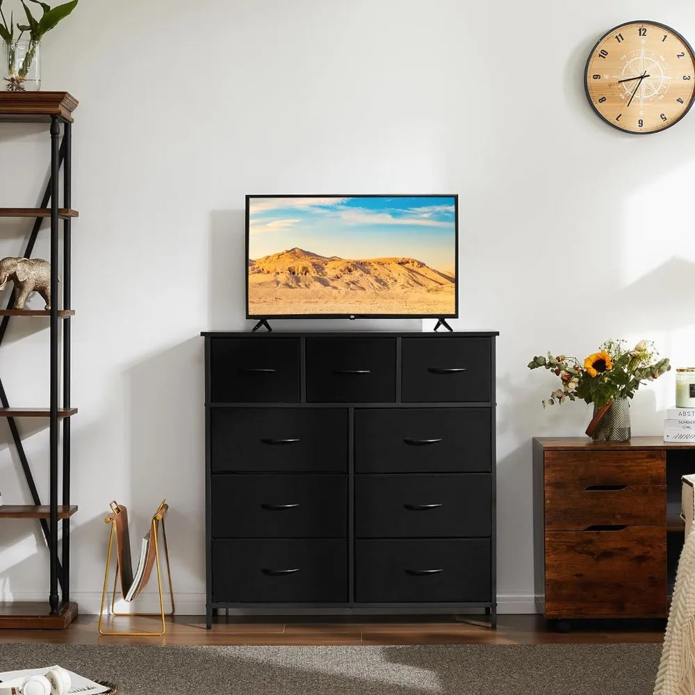 9 Drawer Metal Frame Dresser With Fabric Closet Organizer