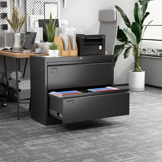 Aobabo 2 Drawer Wide Lateral File Cabinet, Metal Filing Cabinet with Lock, Suitable for Home Office School Hanging Files Letter