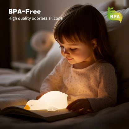 Duck Night Light for Kids Bedroom, 3 Lightness Auto-Off LED Rechargeable Silicone Squishy Tap Control, Nursery Lamp for Baby