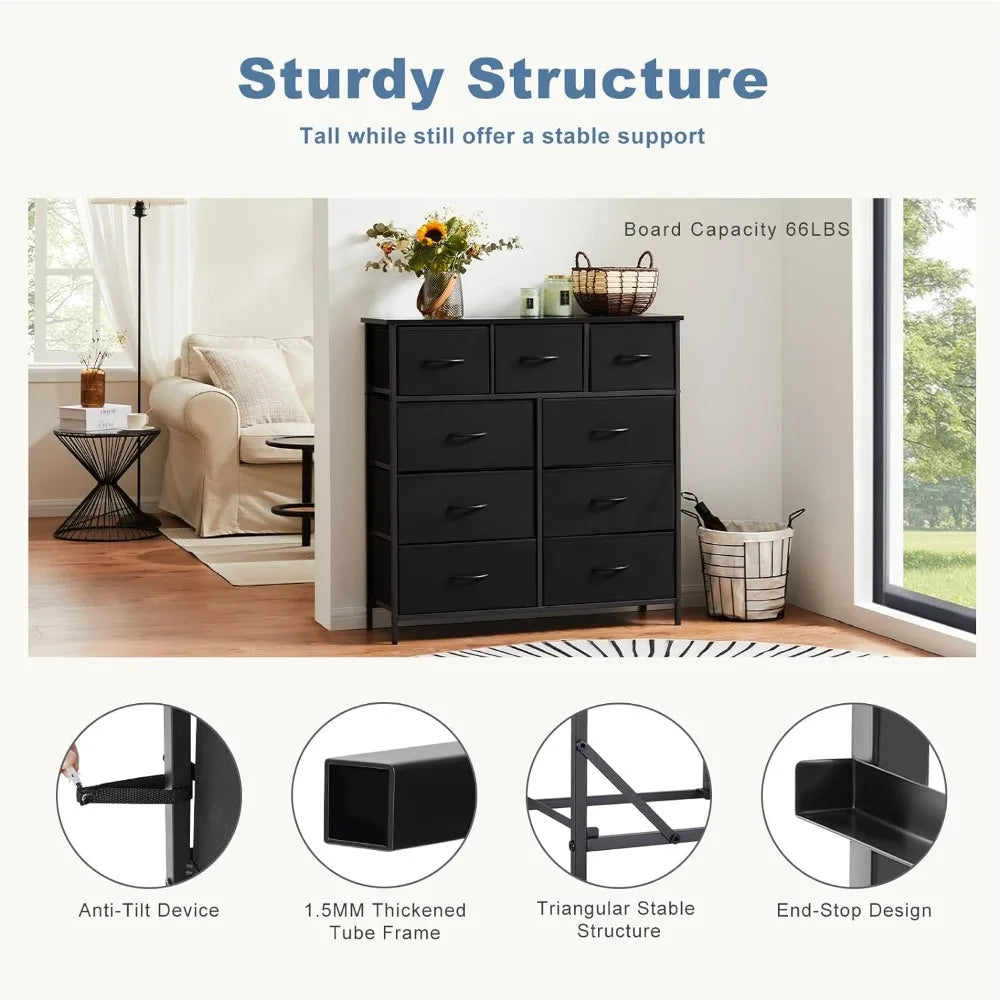 9 Drawer Metal Frame Dresser With Fabric Closet Organizer