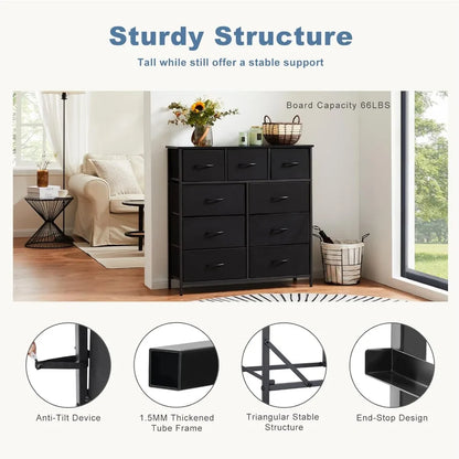 9 Drawer Metal Frame Dresser With Fabric Closet Organizer