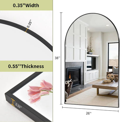 Wall Mounted Mirror, 26 inch x38 inch Arch Bathroom Mirror,Vanity Wall Mirror Metal Frame for Bedroom, Entry