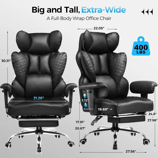 Office Chair 400LBS Wide Ergonomic Gaming Chair with Deluxe Embossing Designed Leather with Foot Rest